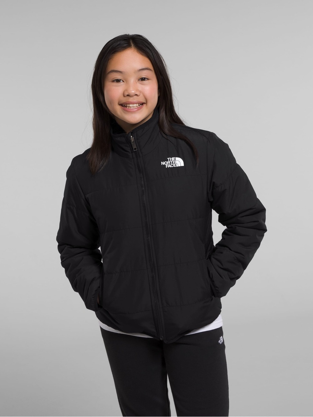The North Face Girls Reversible Mossbud Jacket Black Size Large
